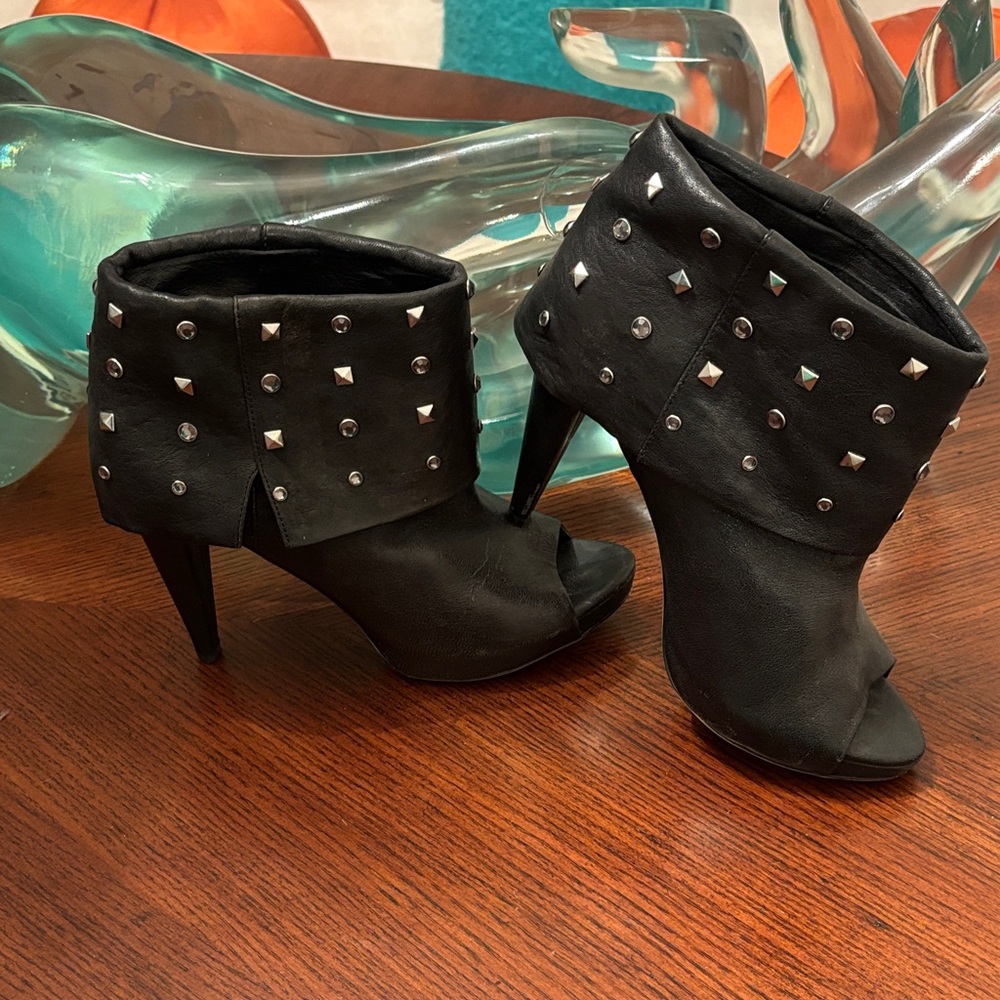 Vince Camuto Black Studded Peep toe Heeled Boots